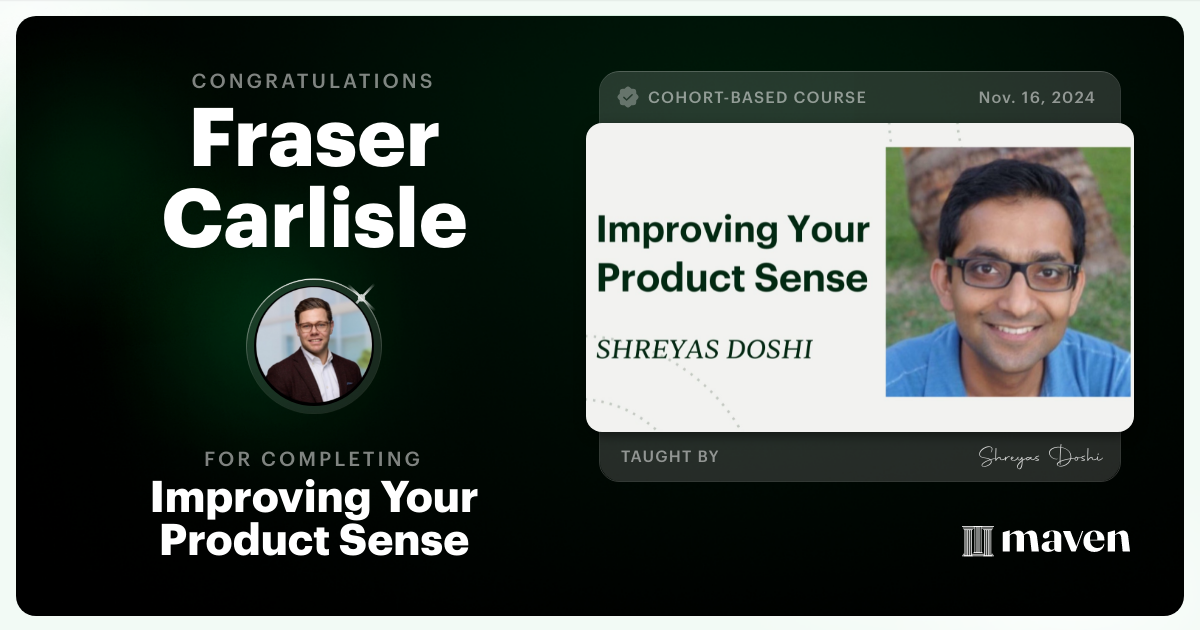 Certificate of Completion for World-class Product Sense in Practice