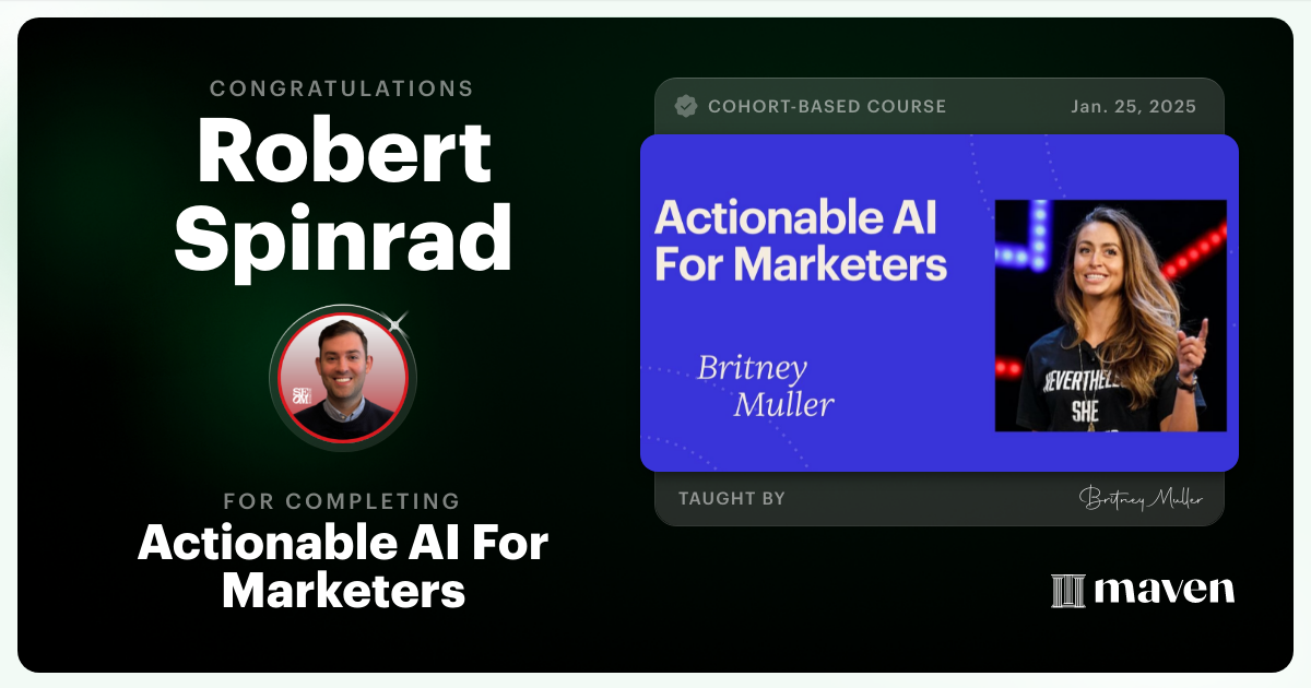Certificate of Completion for Actionable AI For Marketers