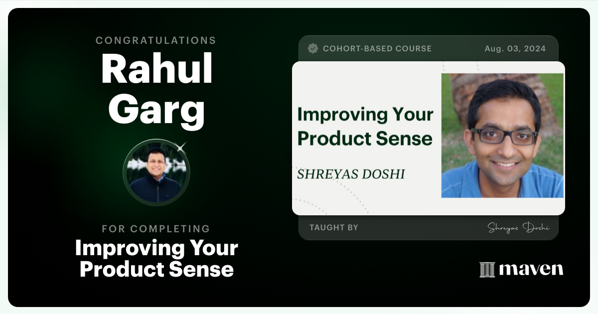 Certificate of Completion for World-class Product Sense in Practice