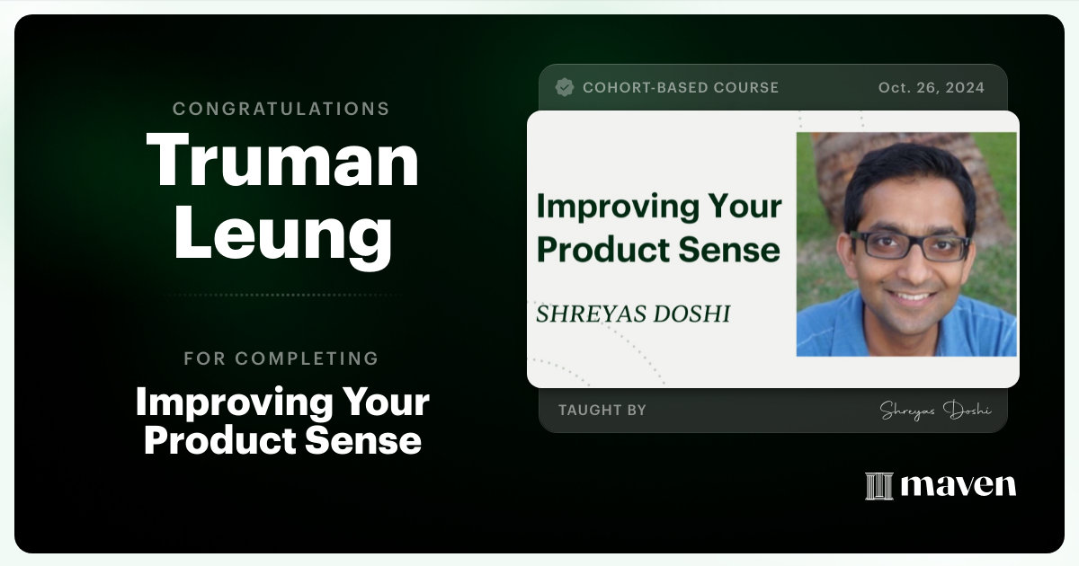 Certificate of Completion for World-class Product Sense in Practice