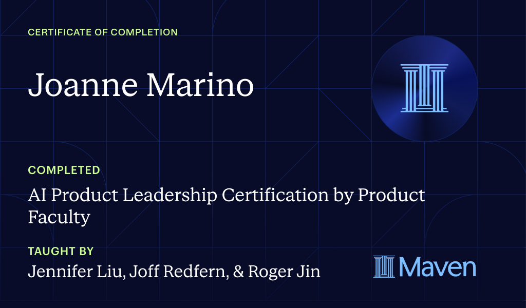 Certificate for AI Product Leadership Certification by Product Faculty