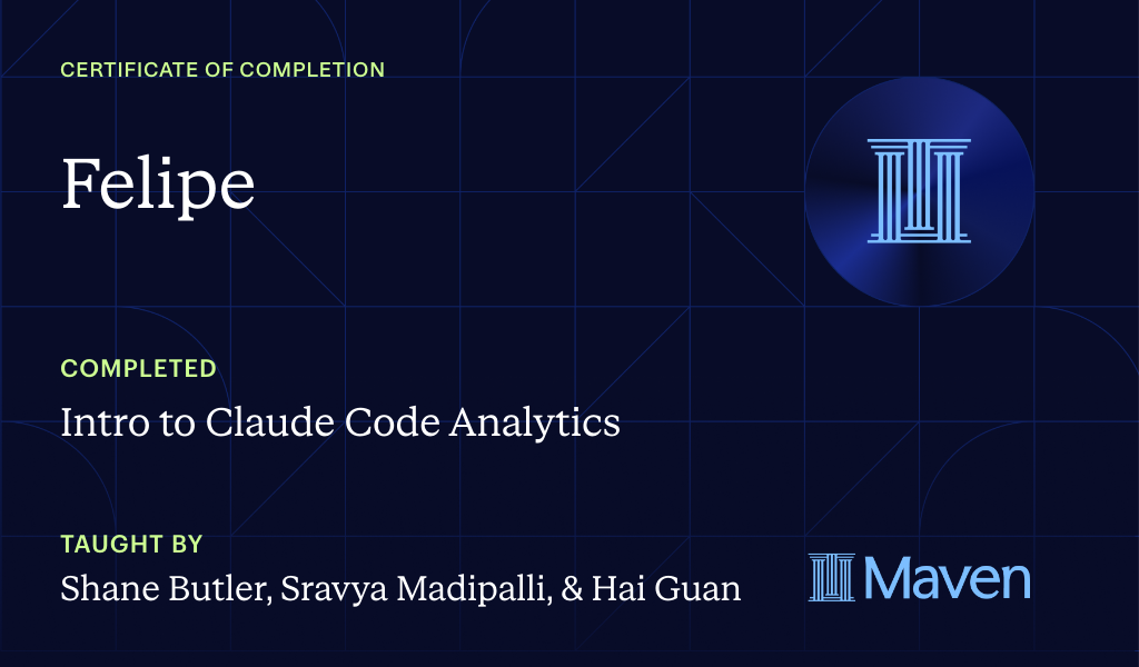 Certificate for Intro to Agentic Analytics in Claude Code