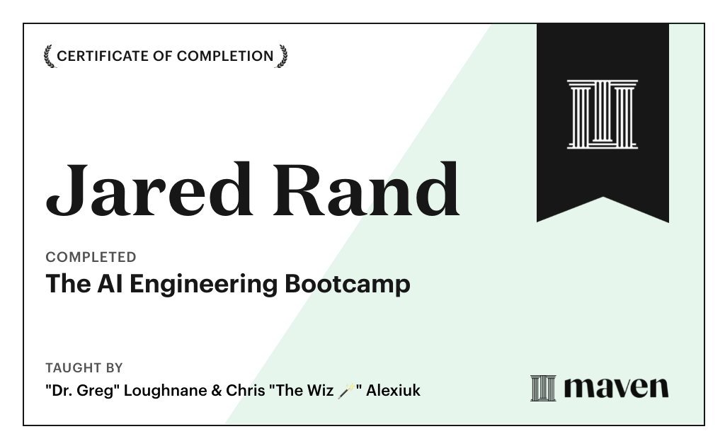 Certificate for The AI Engineering Bootcamp