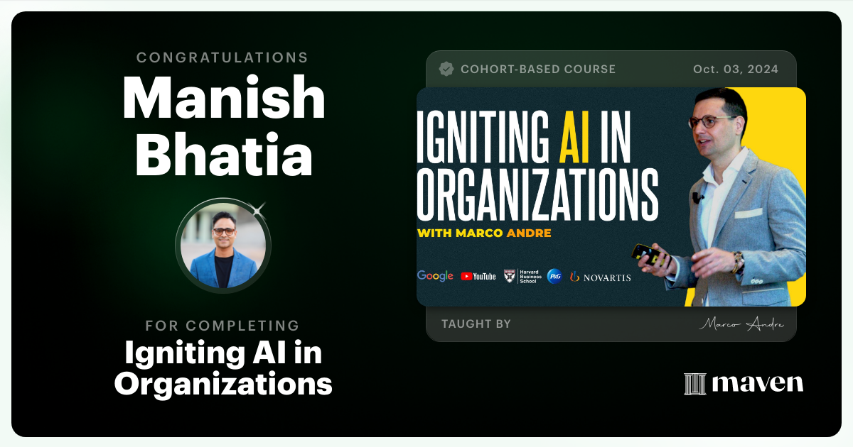 Certificate of Completion for Igniting AI in Organizations