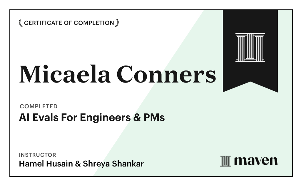 Certificate for AI Evals For Engineers & PMs