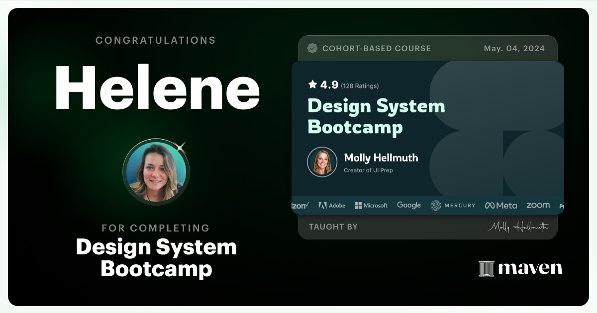 Certificate of Completion for Design System Bootcamp