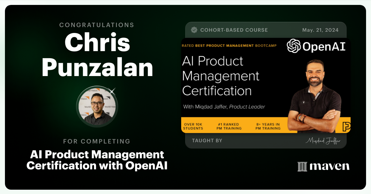 Certificate of Completion for AI Product Management Certification