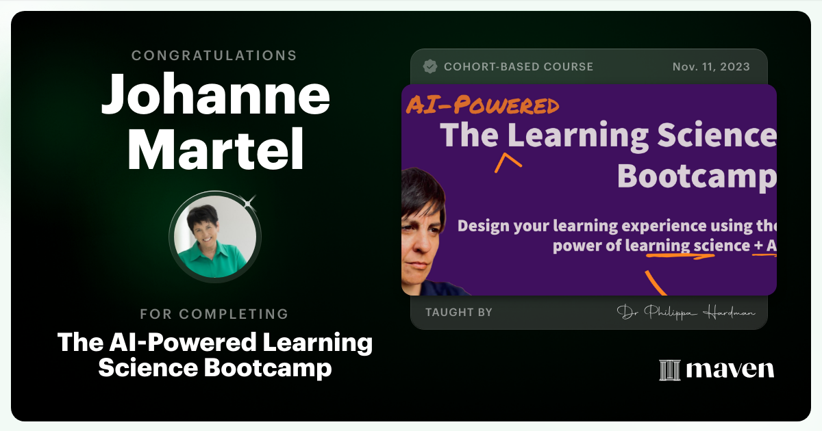 Certificate of Completion for The AI & Learning Design Bootcamp