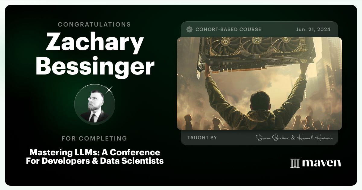 Certificate of Completion for Mastering LLMs For Developers & Data Scientists