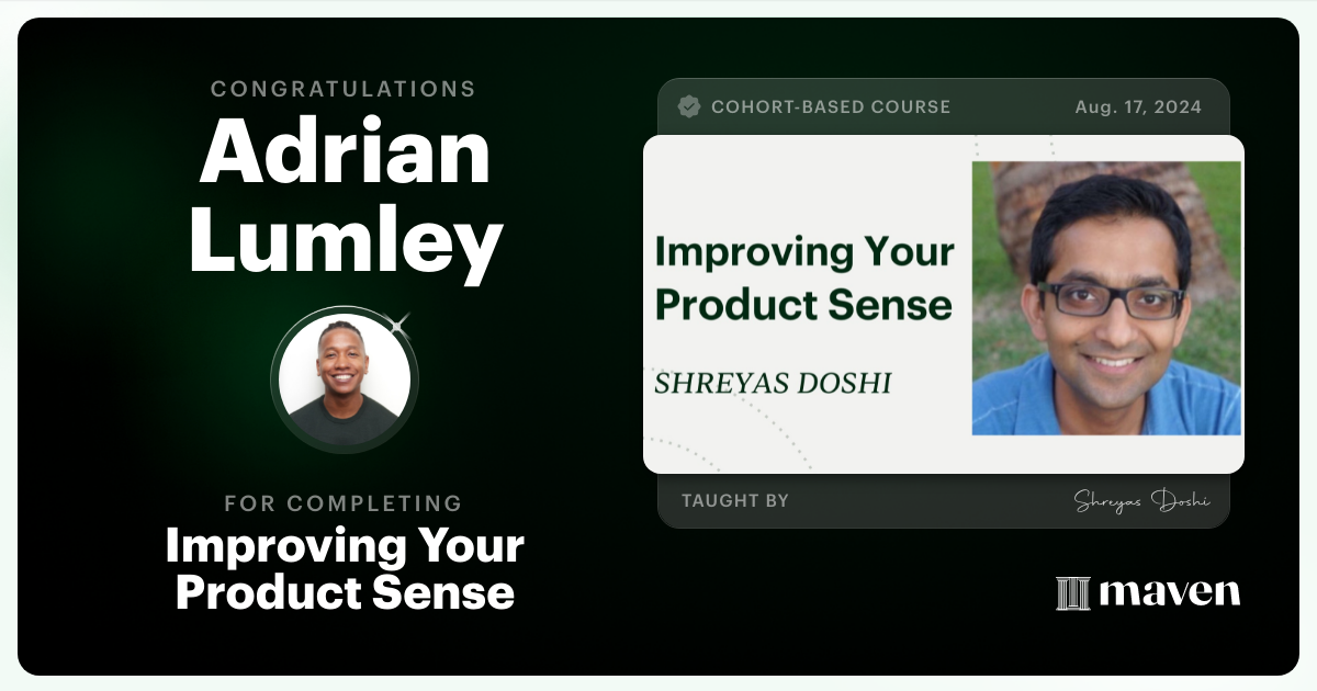 Certificate of Completion for World-class Product Sense in Practice