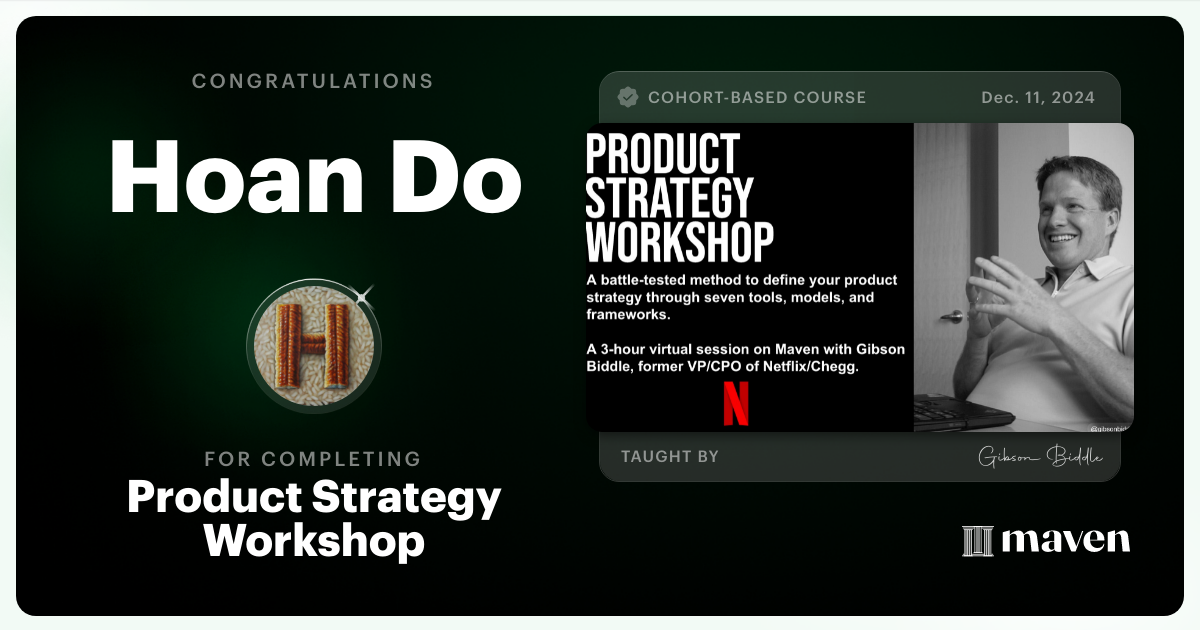 Certificate of Completion for Product Strategy Workshop