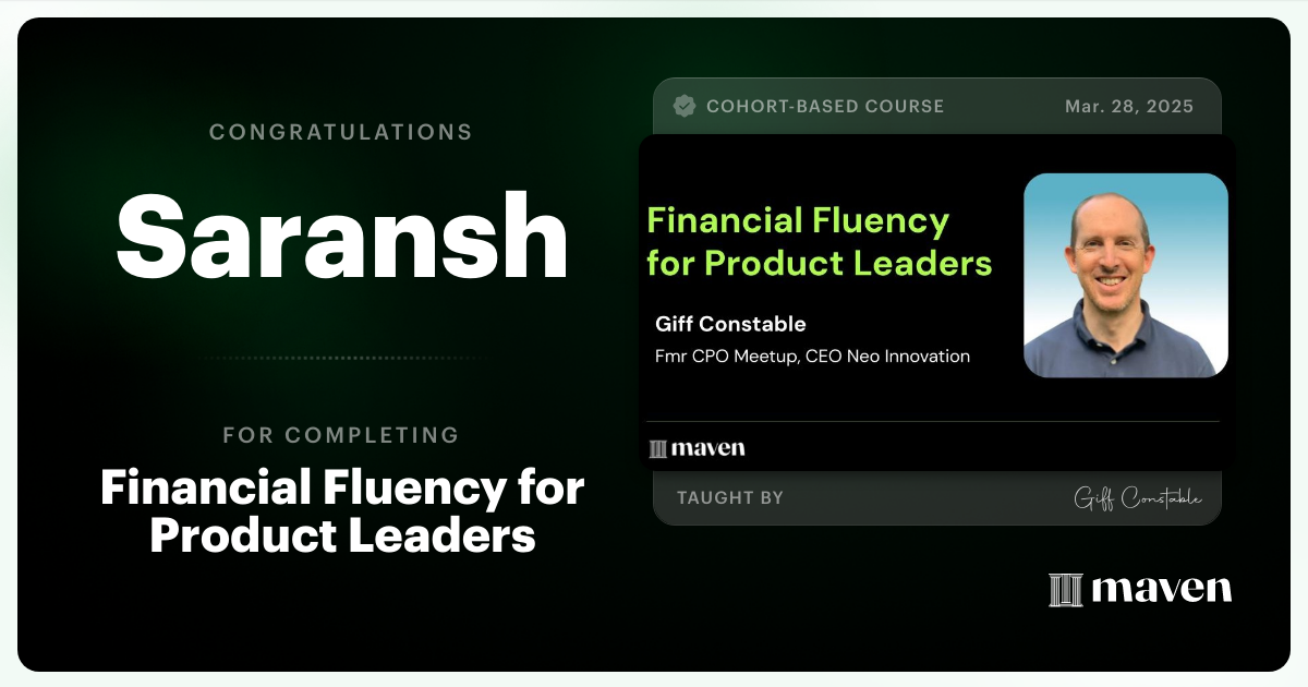 Certificate of Completion for Financial Fluency for Product Leaders