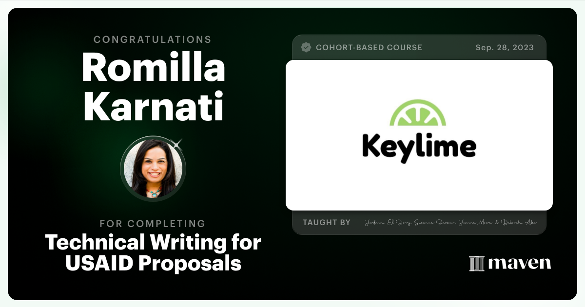 Certificate of Completion for Writing to Win: Technical Writing for Proposals