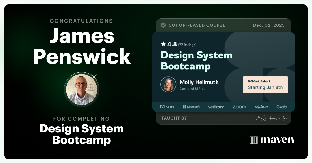 Certificate of Completion for Design System Bootcamp