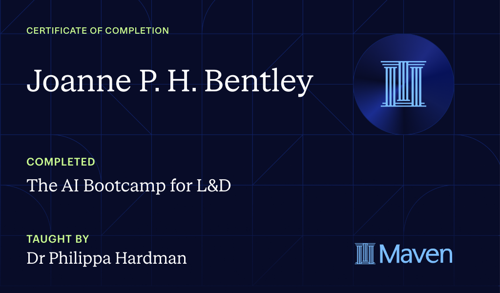 Certificate for The AI Bootcamp for L&D
