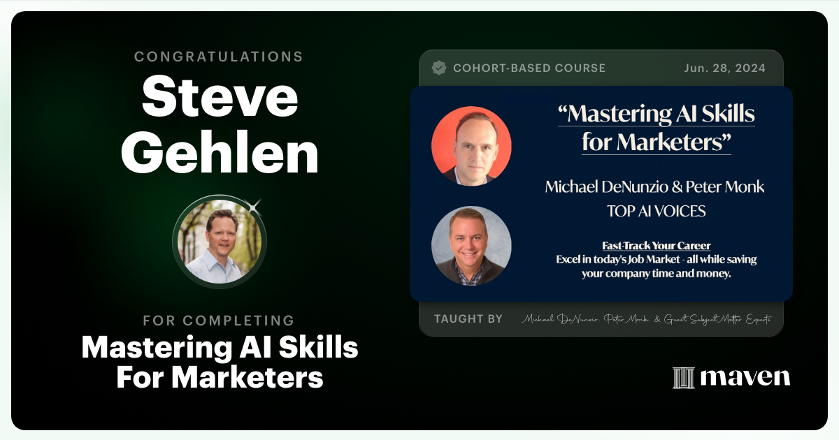 Certificate of Completion for Mastering AI Skills For Marketers