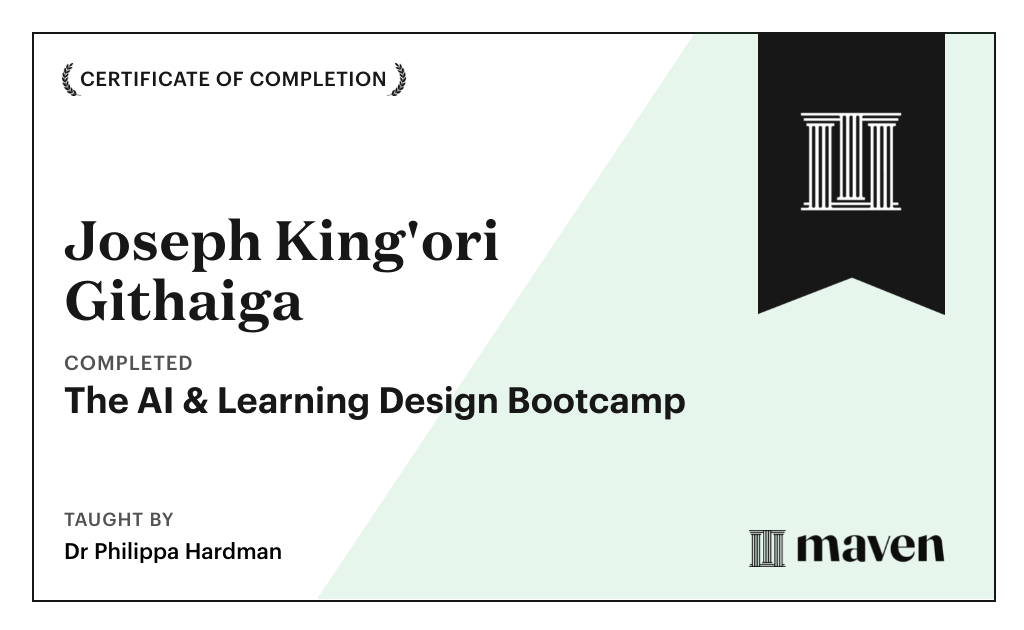 Certificate for The AI Bootcamp for L&D