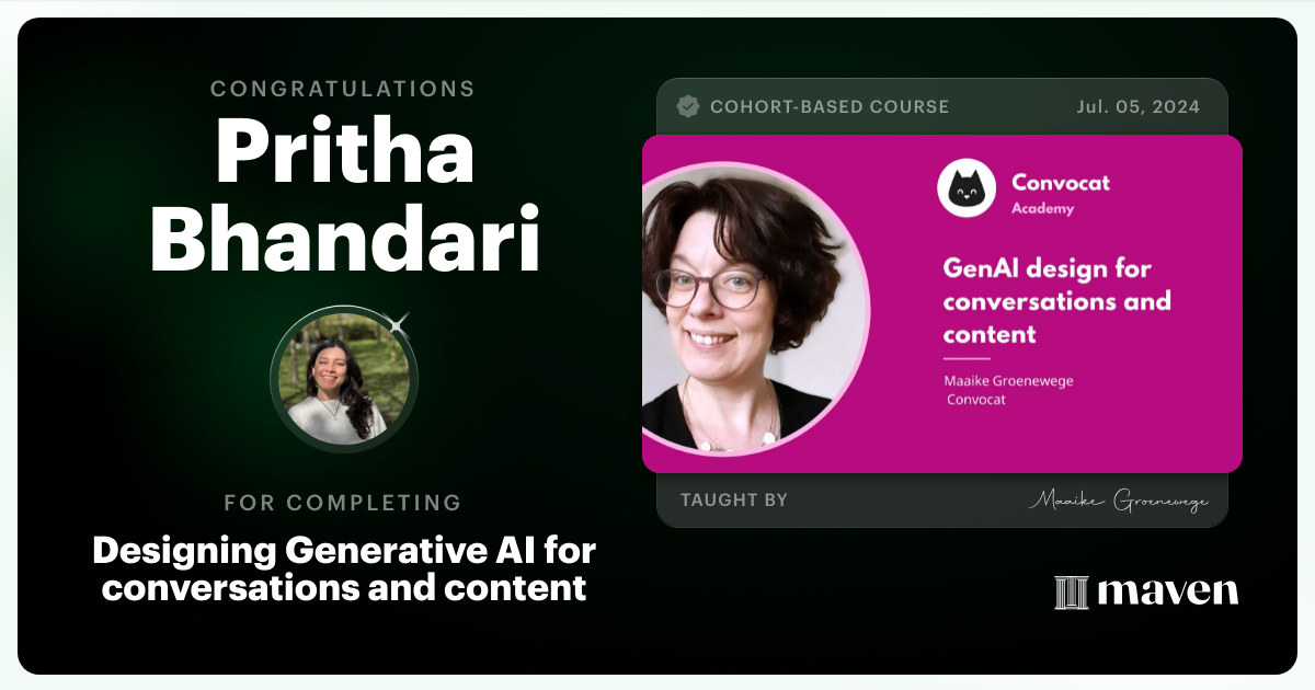 Certificate of Completion for Designing Generative AI for conversations and content