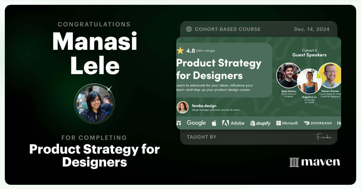 Certificate of Completion for Product Strategy for Designers