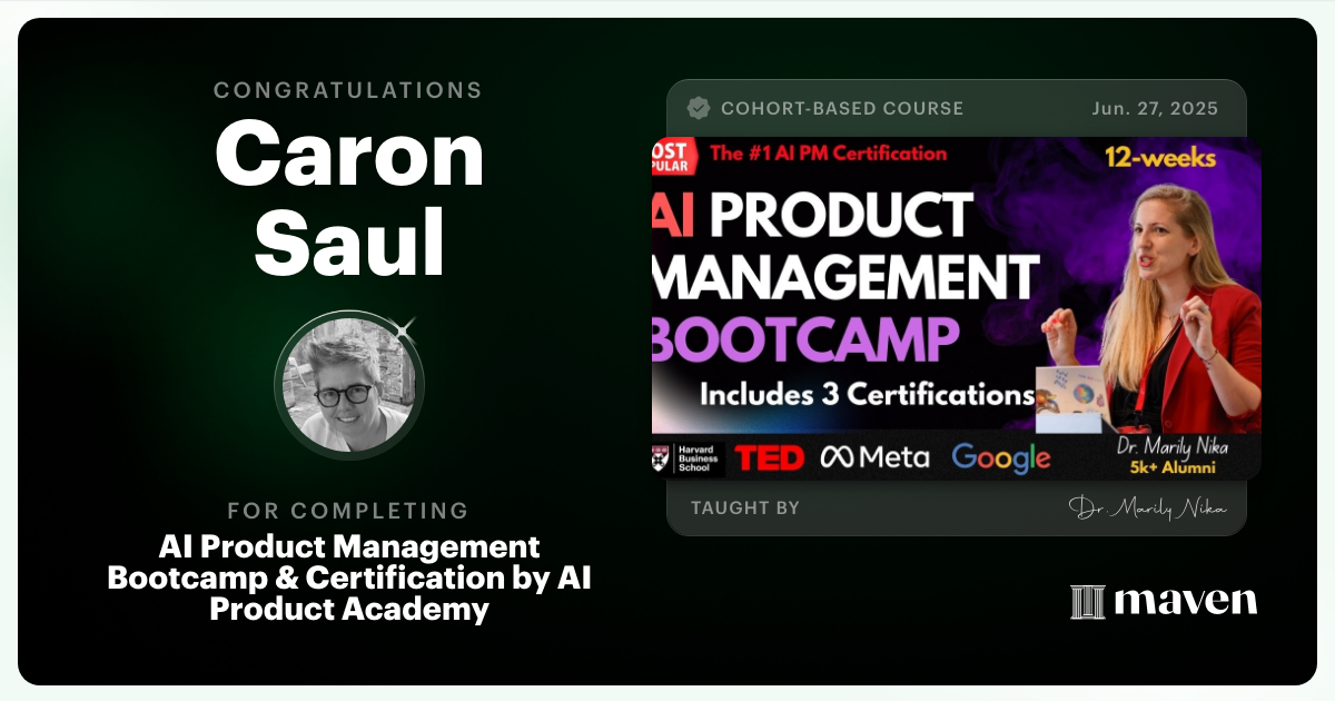 Certificate of Completion for AI Product Management Bootcamp & Certification by AI Product Academy