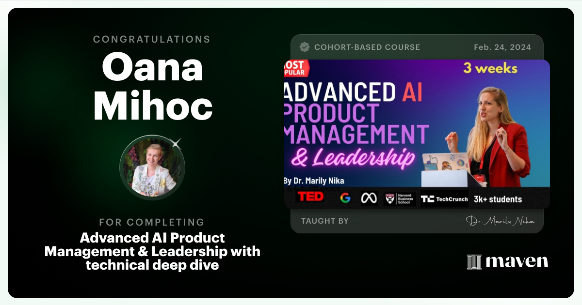 Certificate of Completion for Advanced AI Product Leadership Certification