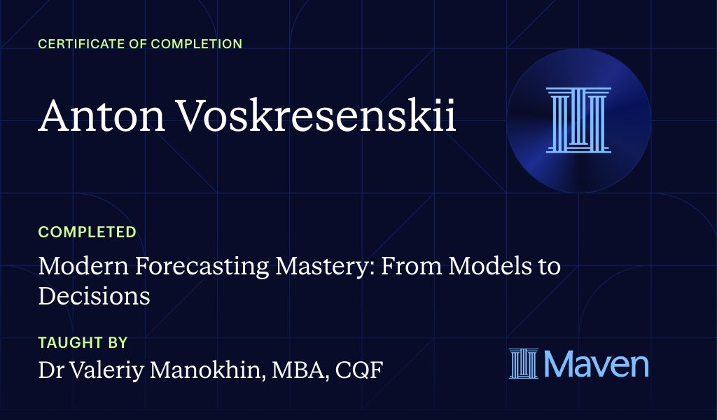 Certificate for Modern Forecasting Mastery: From Models to Decisions