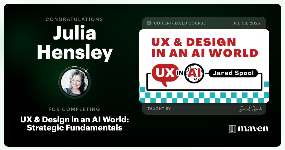 Certificate of Completion for UX & Design for Today's AI Functionality