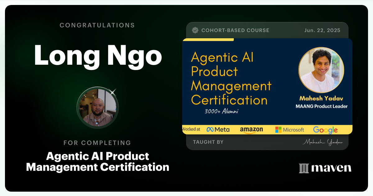 Certificate of Completion for Agentic AI Product Management Certification
