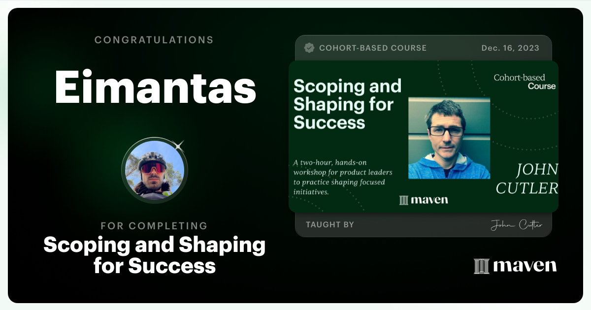 Certificate of Completion for Scoping and Shaping for Success