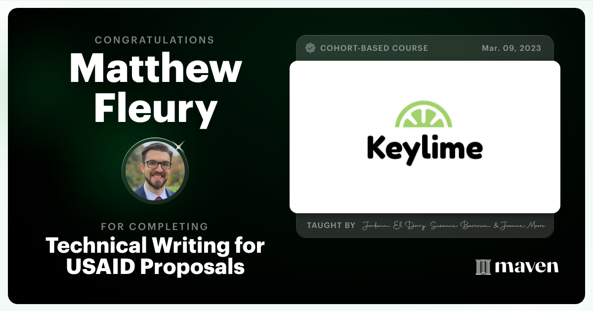 Certificate of Completion for Writing to Win: Technical Writing for Proposals