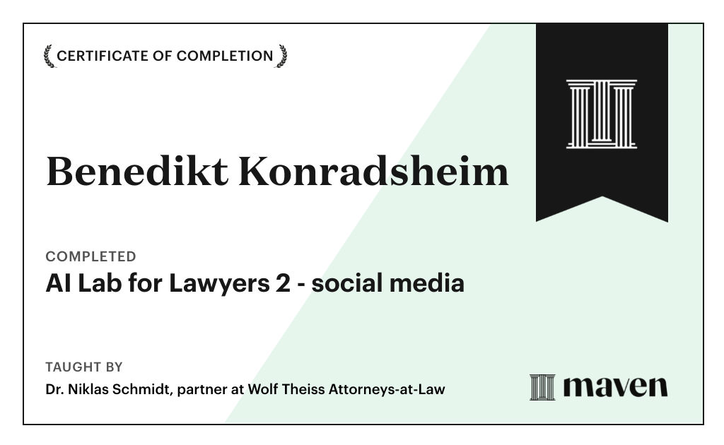 Certificate for AI Lab for Lawyers 2 - social media