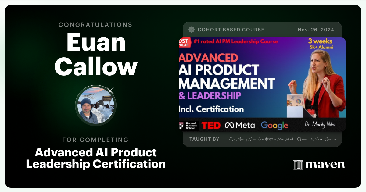 Certificate of Completion for Advanced AI Product Leadership Certification