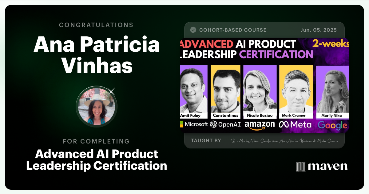 Certificate of Completion for Advanced AI Product Leadership Certification
