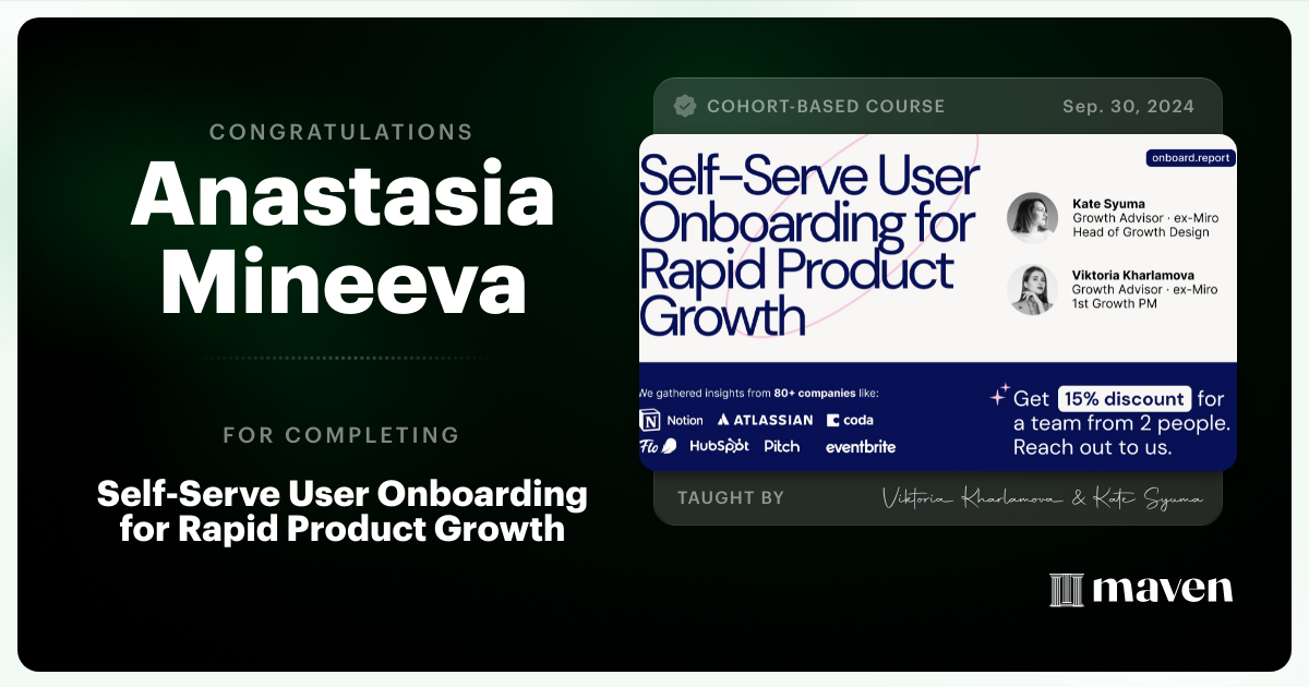 Certificate of Completion for Self-Serve User Onboarding for Rapid Product Growth