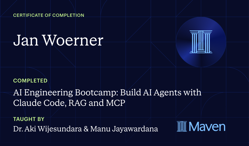 Certificate for AI FDE and Agentic AI Engineering Bootcamp and Certificate