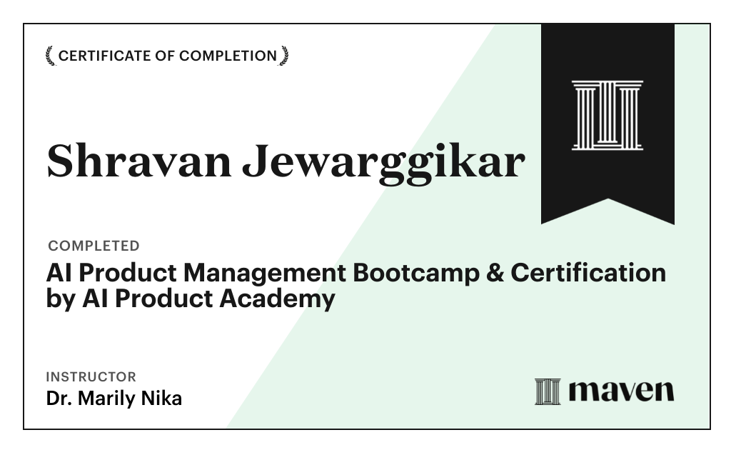 Certificate for AI Product Management Bootcamp & Certification by AI Product Academy