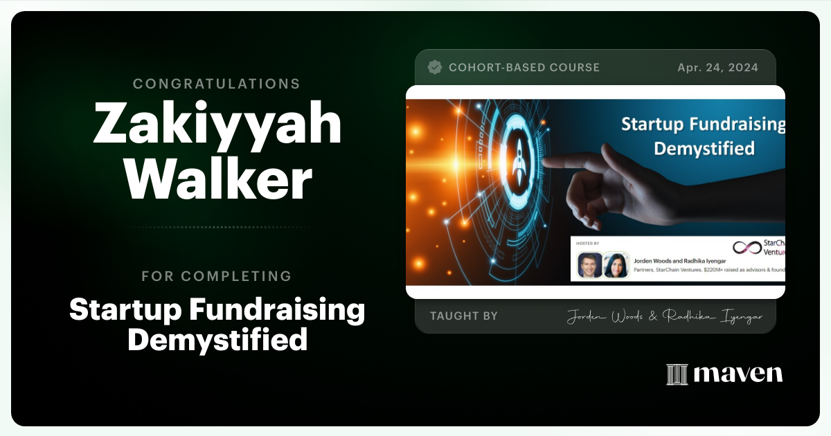 Certificate of Completion for Startup Fundraising Demystified