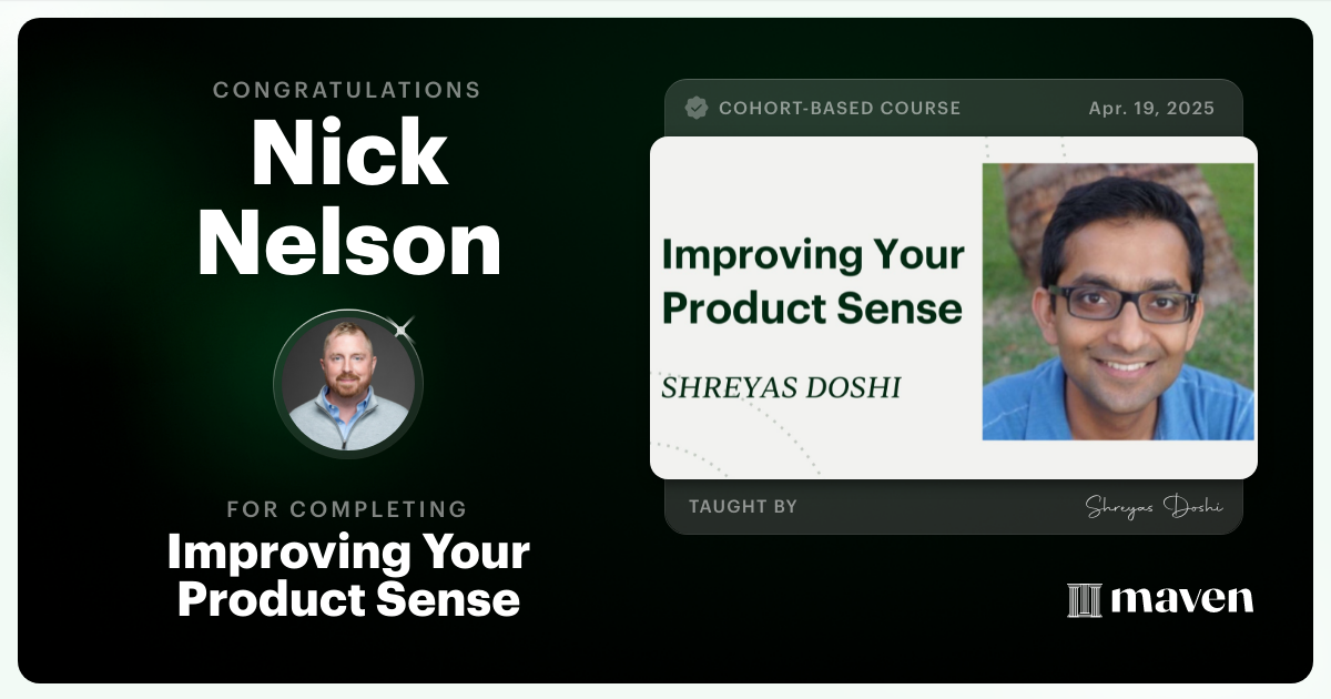 Certificate of Completion for World-class Product Sense in Practice