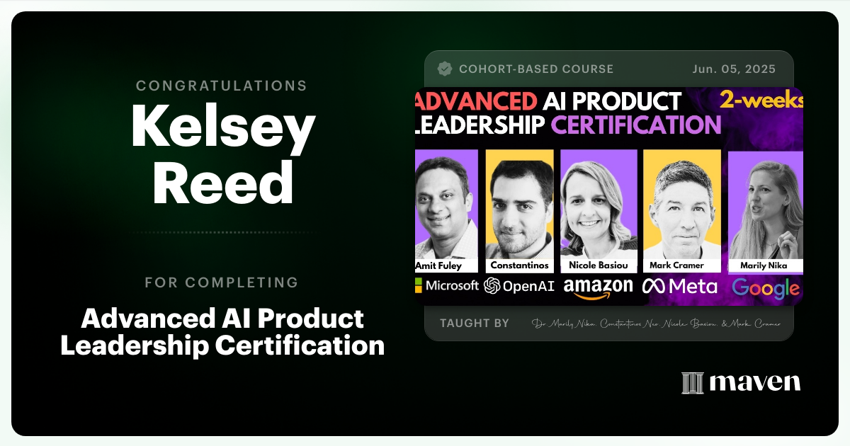 Certificate of Completion for Advanced AI Product Leadership Certification
