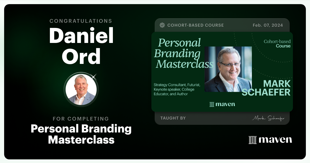 Certificate of Completion for Personal Branding Masterclass