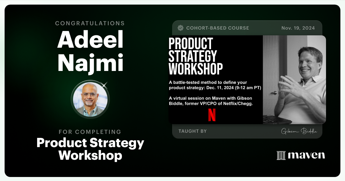 Certificate of Completion for Product Strategy Workshop