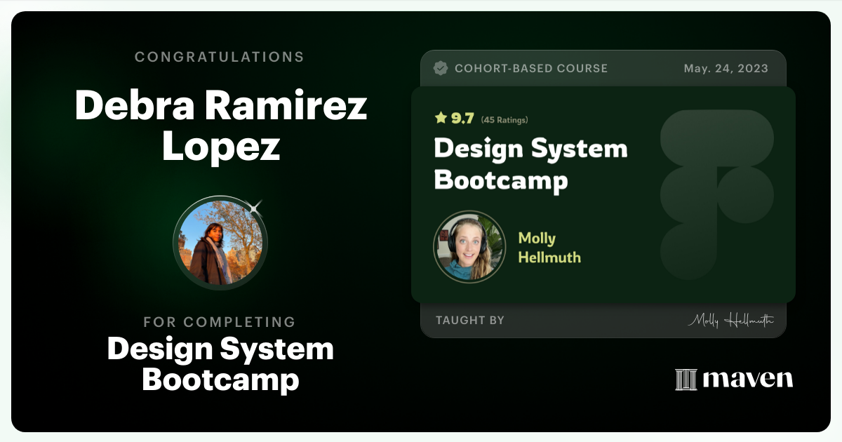 Certificate of Completion for Design System Bootcamp