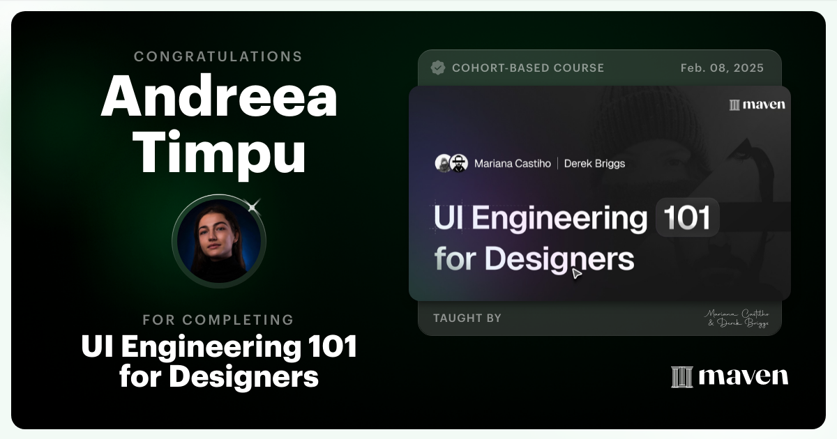Certificate of Completion for UI Engineering 101 for Designers