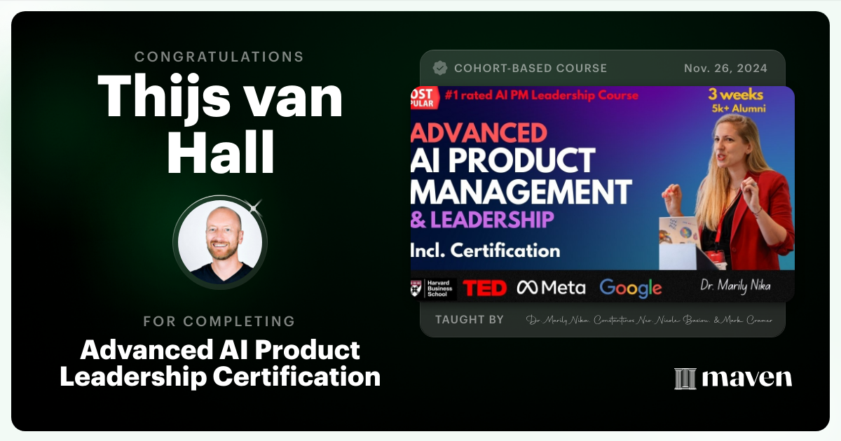 Certificate of Completion for Advanced AI Product Leadership Certification