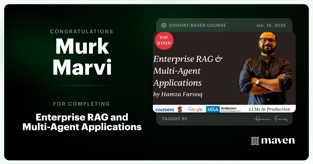 Certificate of Completion for Agent Engineering Bootcamp: Developers Edition