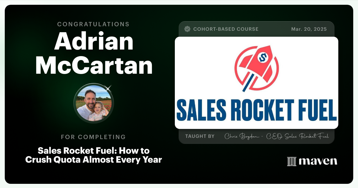 Certificate of Completion for Sales Rocket Fuel: How to Crush Quota Almost Every Year