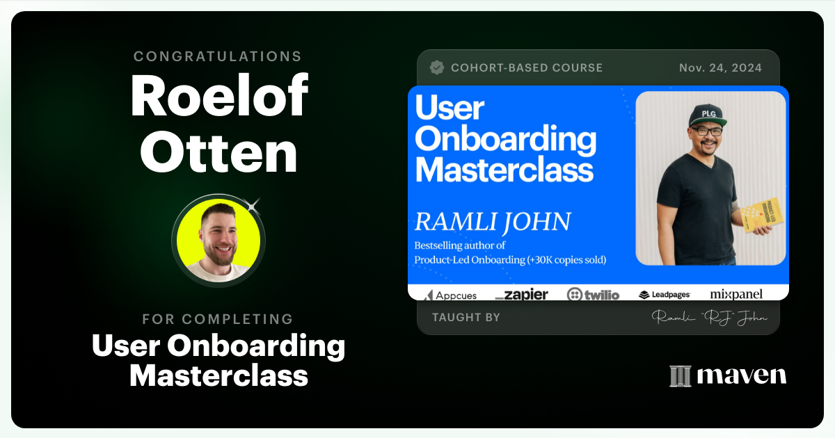 Certificate of Completion for Product Onboarding Masterclass