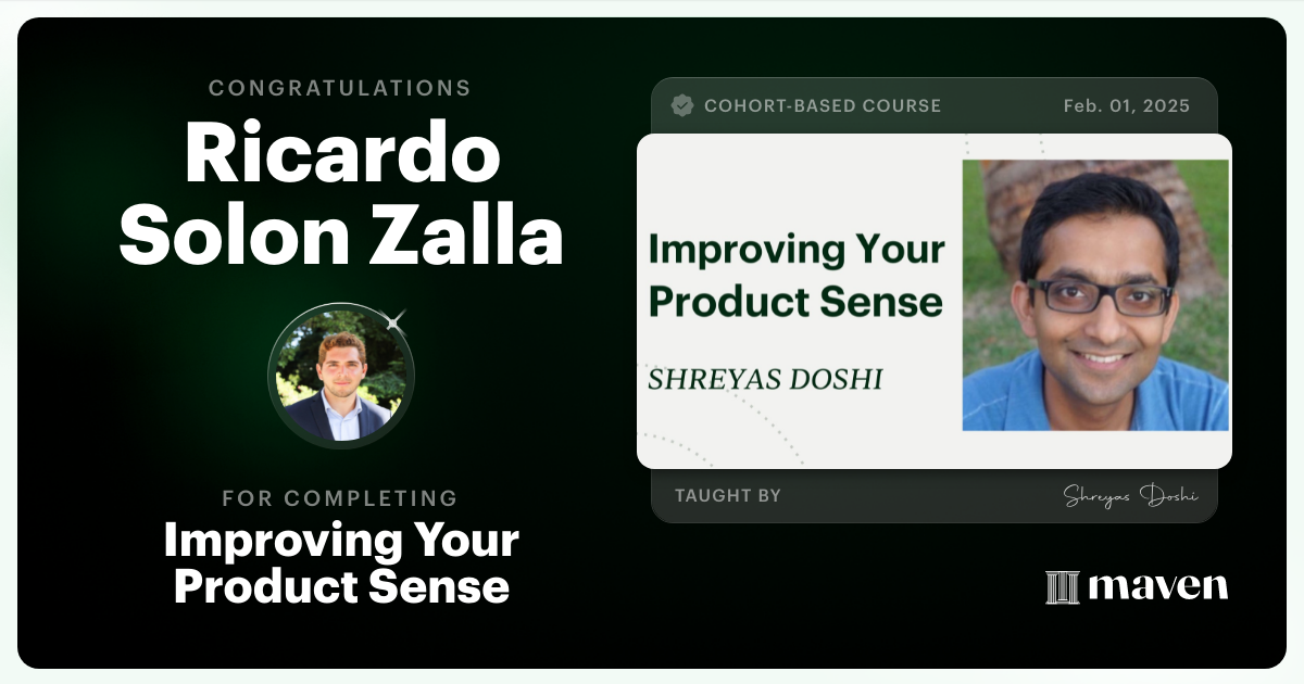 Certificate of Completion for World-class Product Sense in Practice