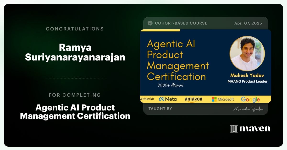 Certificate of Completion for Agentic AI Product Management Certification