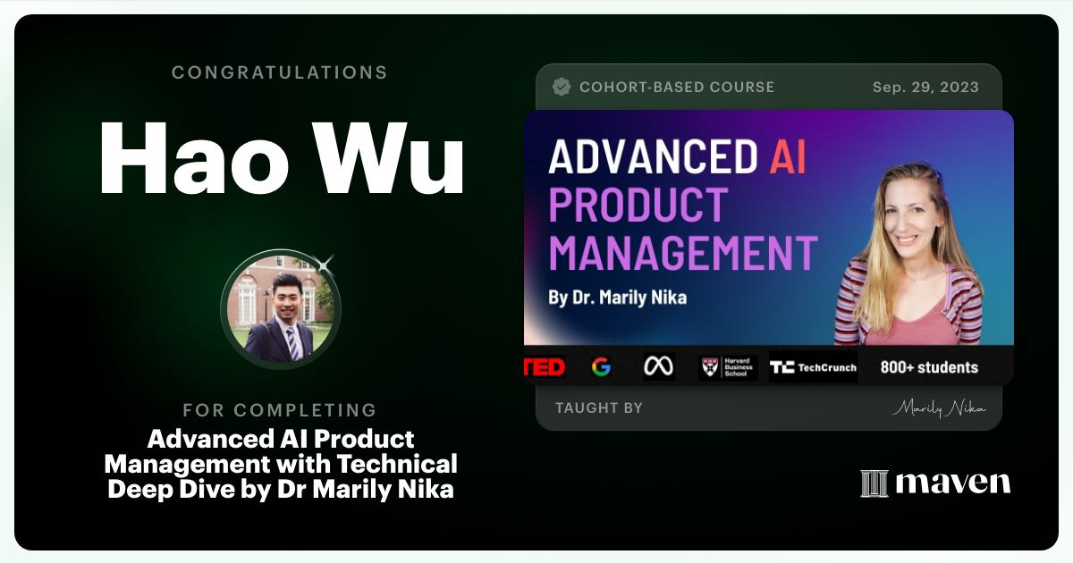 Certificate of Completion for Advanced AI Product Leadership Certification